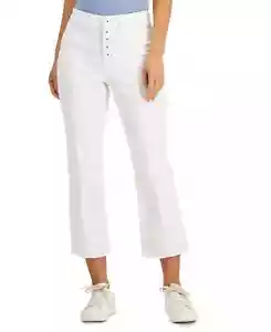 Style & Co Petite Button-Fly Straight Crop Flare High Rise Bright White Size 6P - Picture 1 of 2