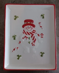 Shamrock Candy Cane Snowman Ceramic Dish 8.2"x6.25" - Picture 1 of 16