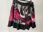 Ted Baker 100% Silk Black Pink Burgundy Lined Skirt 4 Designer Stylish Bargain