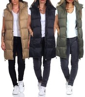 Damen Steppweste Lang Mit Kapuze - Ärmelloser Wintermantel Knielang
