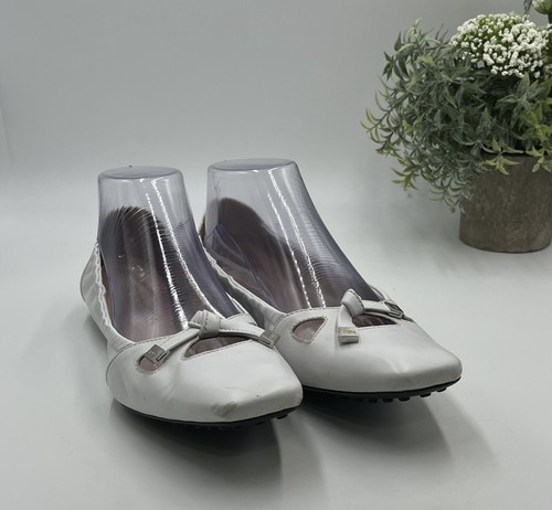 TOD’S Piatti in gomma balletto da guida in pelle bianca Tod's Degas taglia 38 5 8 US