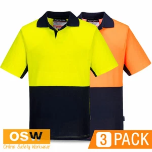 3 x Hi Vis Short Sleeve Food Industry Cotton-Backed Breathable Work Polos MF210 - Picture 1 of 6