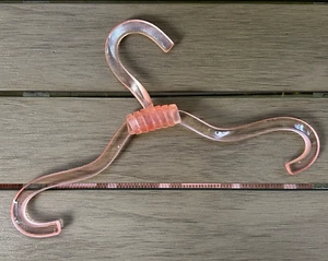 Mid Century Pink Clear Lucite Clothes Hanger Knotted Neck Rounded Sides 11" Wide - Picture 1 of 9