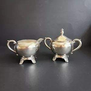 Vintage FB Rogers Silver Co. Silber Teller Milchkännchen mit Fuß & Zucker Set 2 Stck. - Bild 1 von 9