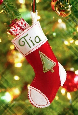 Spanish MERRY CHRISTMAS FELIZ NAVIDAD Card FOR AUNT TIA, Stocking by Hallmark +✉ - Image 1 of 4