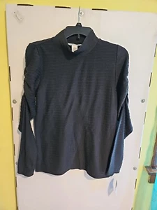 NWT Women's Large Ophelia Roe Black Mock Neck Textured Ruched Long Sleeve Shirt - Picture 1 of 9