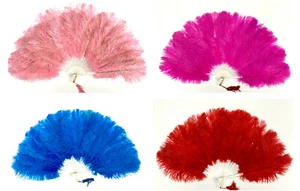 OSTRICH DRAB Feather Fans 30" x 15" for Burlesque Halloween Dance Theater Party - Picture 1 of 13