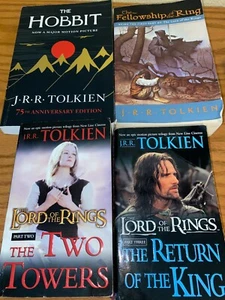 J.R.R. Tolkien Lord of the Rings all four paperback books including The Hobbit  - Picture 1 of 1