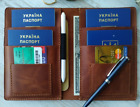passport wallet purse notebook card pen Bifold pocket bag cow Leather brown Q434