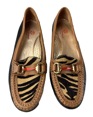 Marc Joseph Grand St Exotic Tan Black Zebra Print Leather Loafers Women's Sz 9.5 - image 1 of 4