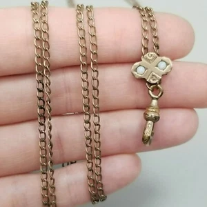 Vintage Watch Chain with Opal Slide 48 Inches Long Dog Clip Victorian - Picture 1 of 15