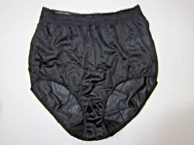 VINTAGE ADONNA JC PENNEY NYLON SATIN FLORAL LACE HI WAIST SILKY BRIEF PANTY 8 XL - Image 1 of 4