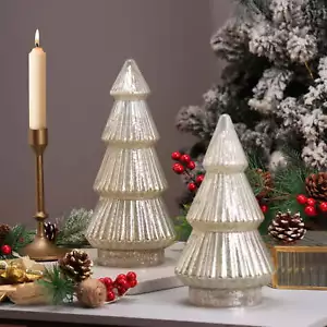 12‘’ Decorative Tabletop Christmas Tree in Mercury Ribbed White Glass, Large - Picture 1 of 11