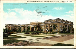 Verwaltungsgebäude Unervistie von Kansas Postkarte Lawrence Leinen PM 1942 - Bild 1 von 2