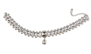 Water Droplets Rhinestones Pearls Necklace Choker Collar Fashion Women Jewellery - Picture 1 of 9