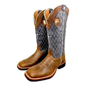 Twisted X 14" Ruff Stock Boots Leather Bomber Blue Square Toe Mens Size 7EE NEW - Picture 1 of 11
