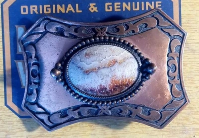 Hebilla de cinturón de cobre estilo nativo americano occidental con piedra de ágata  Foto 1 de 3
