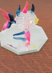 Pesce su specchio vintage in vetro filato soffiato a mano trasparente con rosa, blu, giallo arcobaleno - Foto 1 di 17