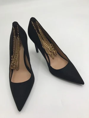 INC International Concepts Sadelle cadena al tobillo tacón de tacón sintético gamuza negro 9 nuevo sin caja Foto 1 de 4