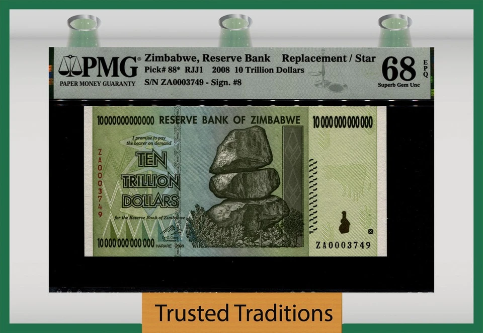 TT PK 88* 2008 ZIMBABWE $10 TRILLION REPLACEMENT STAR NOTE PMG 68 EPQ SUPERB GEM - Image 1 of 2