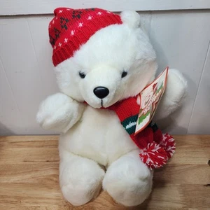 Vintage NWT 1986 Kmart Our Christmas Teddy Bear RED\GREEN SCARF AND HAT - Picture 1 of 11