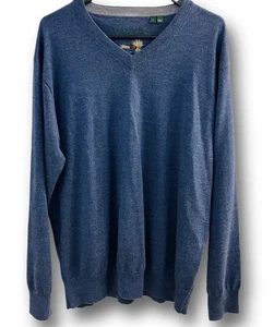 Men's Orvis Merino Wool V-Neck Sweater Dark Blue Navy Fly Fishing Merino Wool - Picture 1 of 4