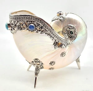 RARE Silver Nautilus Shell Sculpture Larimar Mystic Topaz Citrine Magic Amethyst - Picture 1 of 21