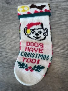 Vintage Hund Strick Weihnachten Strumpf Haustier Jingle Bells Stechpalme - Bild 1 von 3