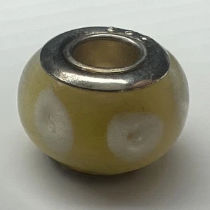 925 Sterling Silber Murano Glas Perle European Lampwork Slide Charm Gelb Weiß - Bild 1 von 9