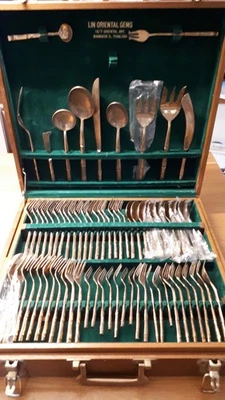 Essbesteck für 12 Personen gebraucht 144 Teile Messing Bambusdesign Thailand - Bild 1 von 4