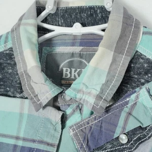 BKE Pearl Snap Shirt Men's Medium Teal Vintage Standard Fit Western Plaid Pocket - Picture 1 of 8