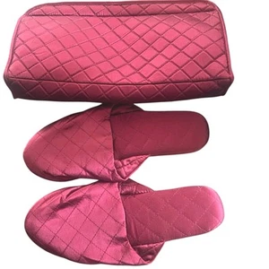 Restoration Hardware Quilted Silk Slippers & Case Set S/M Satin w/ Leather Soles - Picture 1 of 5