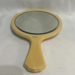 Antique Pyralin Du Barry Celluloid Hand-Held Round Vanity Mirror Monogrammed - Picture 1 of 14