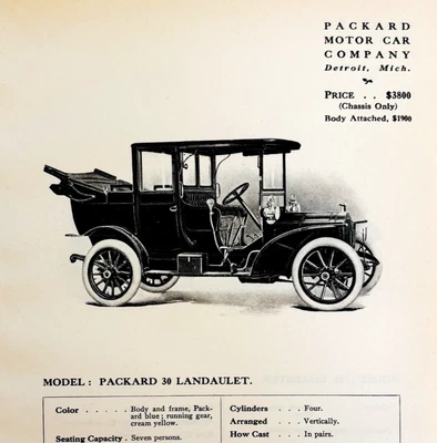 Packard Modelo 30 Landaulet 1908 Impresión Catálogo Publicidad Automobilia F14E Foto 1 de 2