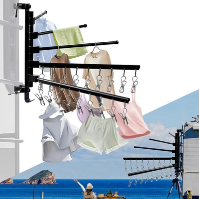 Estante de secado de ropa de actualización, cinco brazos de estante de 15,3" de largo con 18 clips, para casa rodante, hogar... Foto 1 de 4