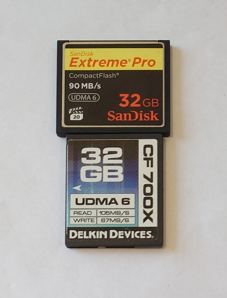 2-pack  32 GB COMPACT FLASH CF MEMORY CARDS SanDisk & Delkin Devices - Image 1 of 1
