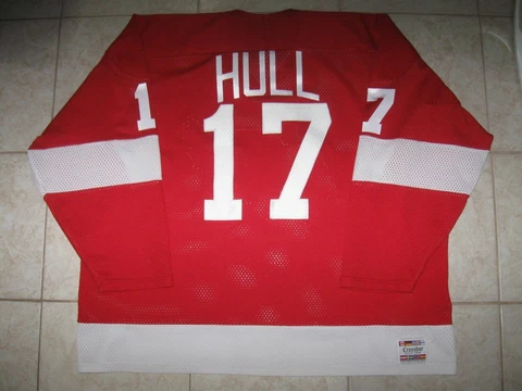#17 Brett HULL Detroit RED WINGS Replica CROSSBAR Jersey, Men's XXL + BOBBLEHEAD Cover