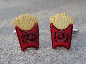 French Fries Cufflinks--Artsy Handmade Cool Foodie Cute Fry Fast Food Potatoes - Picture 1 of 1