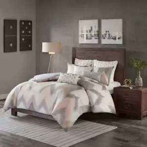 Luxury 3pc Blush Pink & Grey Chevron 200TC Cotton Comforter AND Decorative Shams - Picture 1 of 4