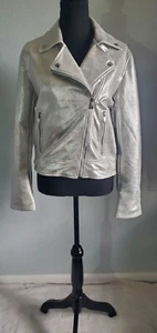 Women’s Silver Metallic Cavalini Vegan Leather Jacket Size S - Picture 1 of 12