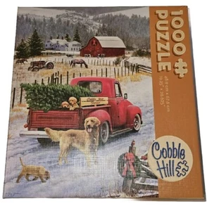 Cobble Hill Puzzle ~ CHRISTMAS ON THE FARM ~ 1000 Piece Puzzle DOGS Horses - Picture 1 of 2