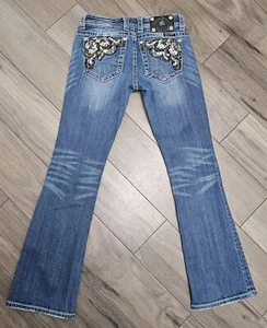 Miss Me Medium Wash Distressed Sequin Pockets Bootcut Jeans JE5387BR - 27x30 - Picture 1 of 9