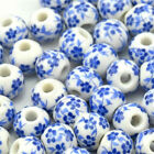 20-100 porcelanowe koraliki kwiatowe 8mm białe niebieskie ceramiczne akcesoria do produkcji biżuterii