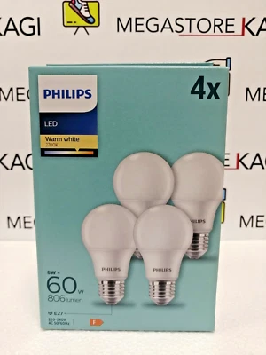 LAMPADINA PHILIPS E27 60W 806 LUMEN CONFEZIONE DA 4 PEZZI - Immagine 1 di 2