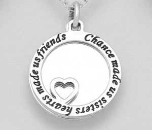 925 Sterling Silver Heart & "Chance made us sisters hearts made us friends,... - Picture 1 of 2