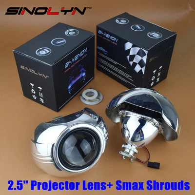 Mini HID 2.5" Bi-Xenon Projector Lens Kit w/ Smax Shrouds Car Headlight Retrofit - Image 1 of 4