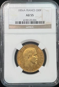 1856 A France 50 Francs Gold Coin NGC AU 55 - Picture 1 of 2
