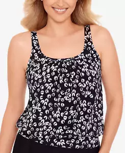 Swim Solutions Printed Shirred-Neck Tankini Top 17C 374 - Picture 1 of 5