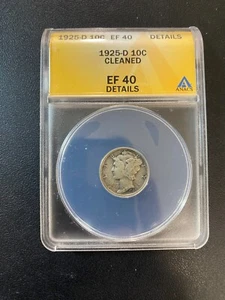 1925 D MERCURY DIME ANACS XF-40 DET - BETTER DATE MERCURY - CERTIFIED SLAB - 10C - Picture 1 of 2