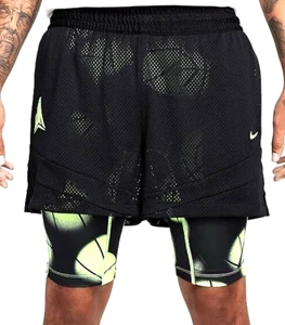 Pantalones cortos de baloncesto Nike Dri-FIT 2 en 1 4" para hombre (negro/verde) talla 3XL altos - Imagen 1 de 2